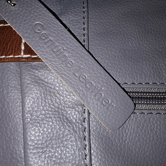 NINO BOSSI Women’s Gray Brown Trim Genuine Leather Crossbody Purse Handbag - Picture 4 of 8